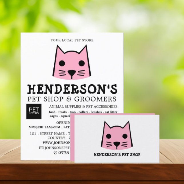 Carte De Visite Chat rose, Boutique pour animaux de compagnie & Gr (Créateur téléchargé)