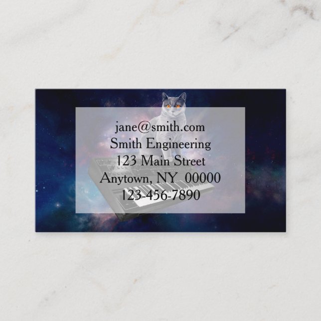 Carte De Visite Chat sur synthétiseur dans l'espace (Devant)