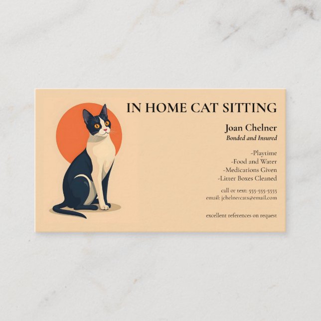 Carte De Visite Chat Tuxedo Garde de Chat Soins de Chat (Devant)