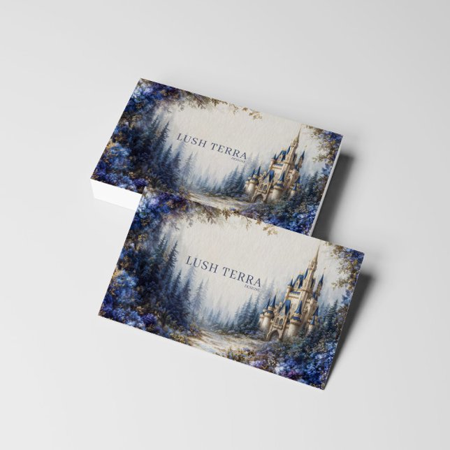 Carte De Visite Château de Conte de Fées Éthéré Fleurs Bleues Forê (Créateur téléchargé)
