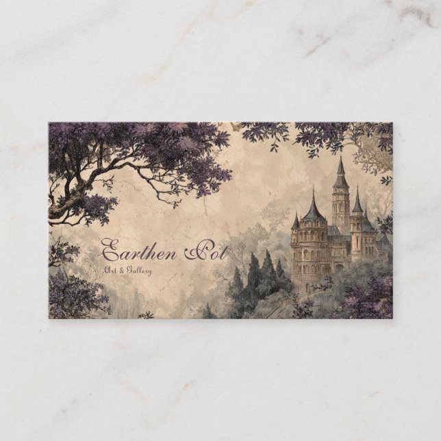 Carte De Visite Château de conte de fées gothique arbre violet vin (Devant)