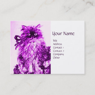 Carte De Visite Chaton avec des roses , violet pourpre et blanc