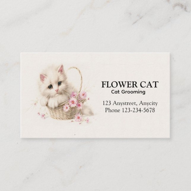 Carte De Visite Chaton Panier Fleurissant  (Devant)