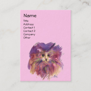 CARTE DE VISITE CHATON ROSE VIOLET,PORTRAIT DE CHAT