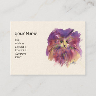 Carte De Visite CHATON VIOLET, PORTRAIT DE CHAT, Blanc Crème