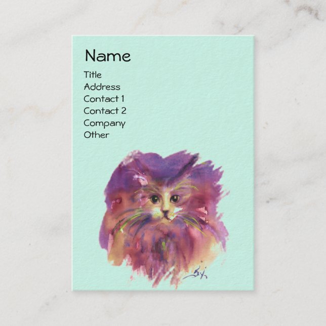 Carte De Visite CHATON VIOLET, PORTRAIT DE CHAT, Vert sarcelle (Devant)
