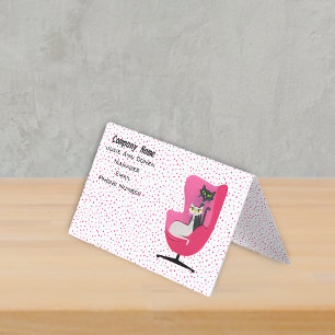 Carte De Visite Chats Chic Chaise Rose Milieu du Siècle Points Pol