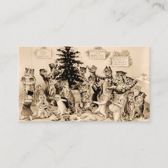 Carte De Visite Chats Décorant L'Arbre De Noël Par Louis Wain (Devant)