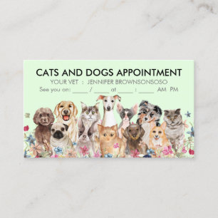 Carte De Visite Chats et chiens illustrés à motifs floraux verts