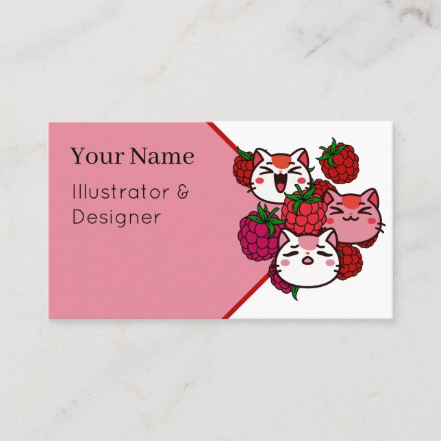 Carte De Visite Chats mignons Kawaii avec des framboises (Devant)