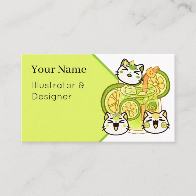 Carte De Visite Chats mignons Kawaii de limonade d'été (Devant)
