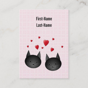 Carte De Visite Chats noirs mignons avec des coeurs, sur pâle -