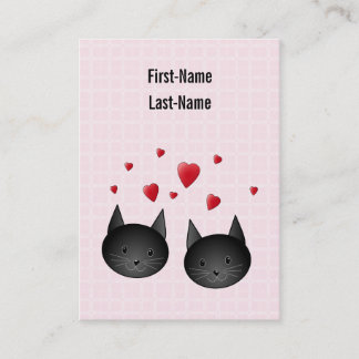 Carte De Visite Chats noirs mignons avec des coeurs, sur pâle -