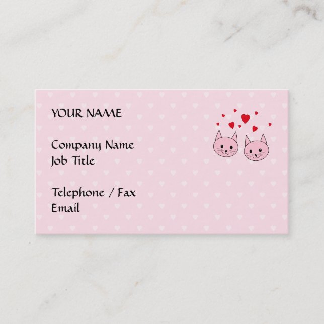 Carte De Visite Chats roses avec des coeurs d'amour (Devant)