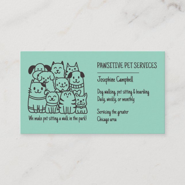 Carte De Visite Chatte pour animaux de compagnie Turquoise Chien d (Devant)