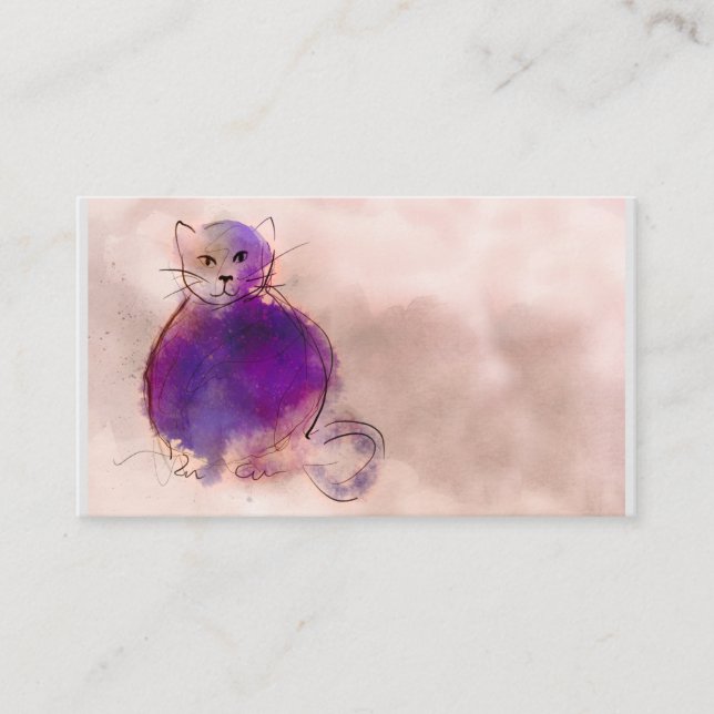 Carte De Visite chatte violet aquarelle design fantaisie artistiqu (Devant)