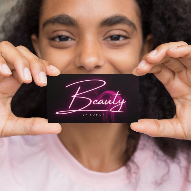 Carte De Visite Chaud rose néon & fumée Salon de beauté Script (Créateur téléchargé)