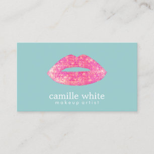 Carte De Visite Chaud rose Sequin Lips Beauté Salon mignon Turquoi