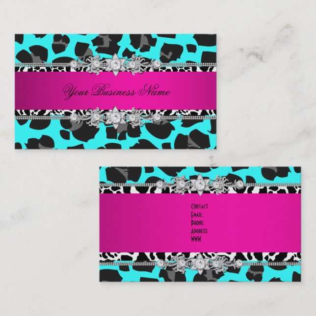 Carte De Visite Chaud rose Turquoise animal sauvage Black Jewel Lo (Devant / Derrière)