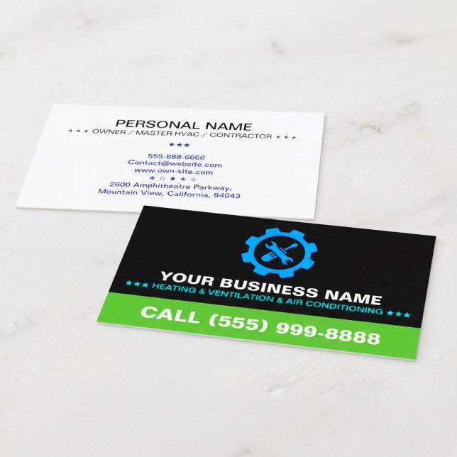 Carte De Visite Chauffage Climatisation | Logo sur fond noir ( professional black cards, heating cooling ventilation, air conditioning repair,)