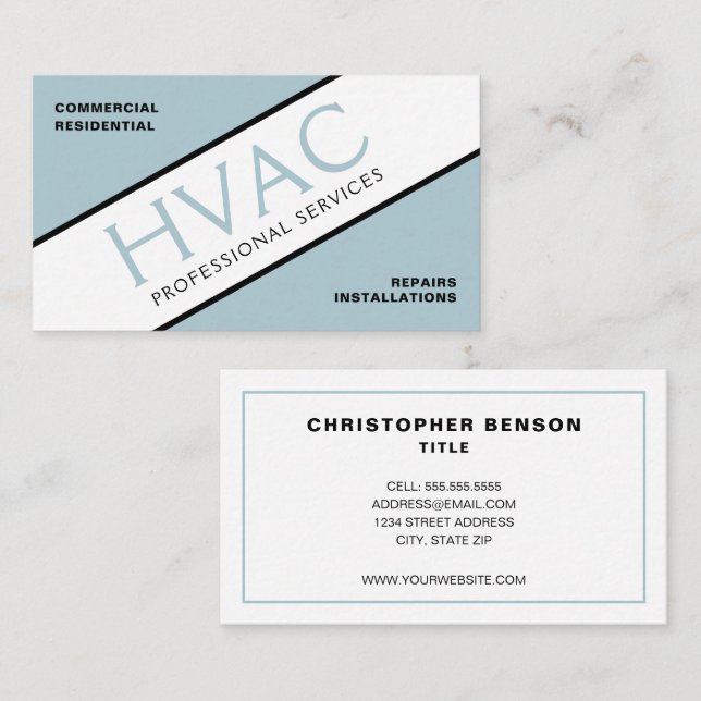 Carte De Visite Chauffage et refroidissement bleu Dusty HVAC (Devant / Derrière)