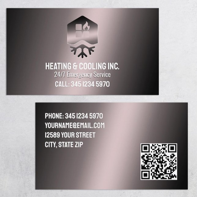Carte De Visite Chauffage et refroidissement HVAC QR (HVAC Heating And Cooling QR Business Cards)