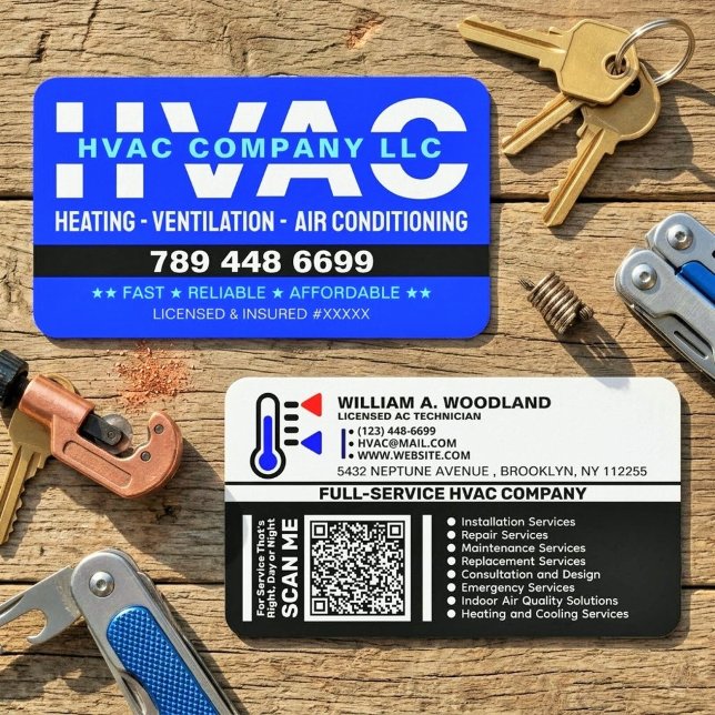 Carte De Visite Chauffage & Ventilation & Climatisation - Entrepri (HVAC contractor branding, editable HVAC business card, sleek ventilation company cards)