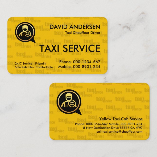 Carte De Visite Chauffeur de service de taxi jaune conduisant (Devant / Derrière)