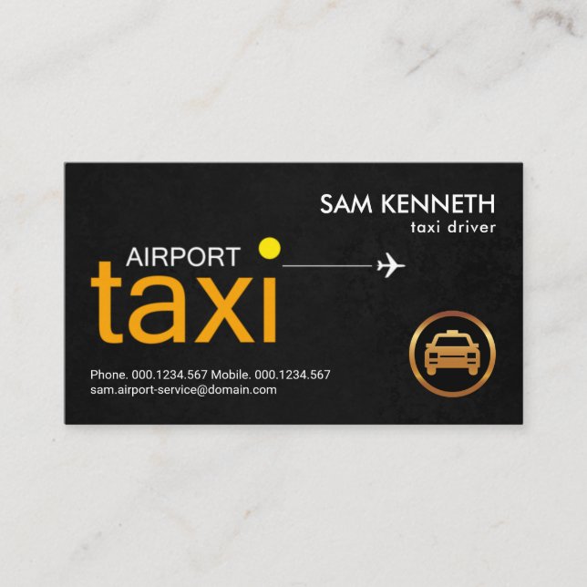 Carte De Visite Chauffeur de taxi de l'aéroport Jaune (Devant)