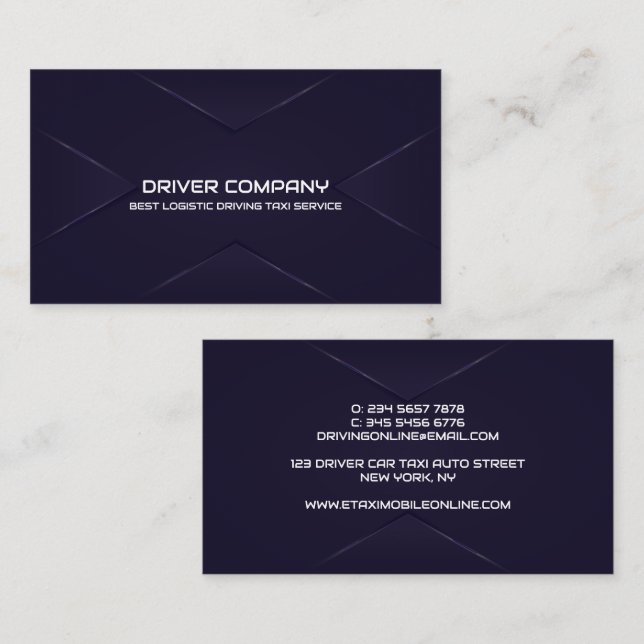 Carte De Visite Chauffeur élégant en marine (Devant / Derrière)
