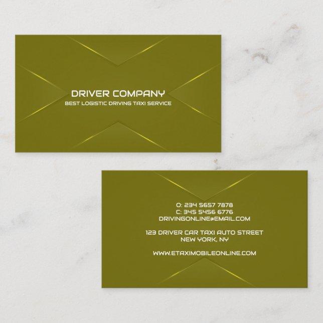 Carte De Visite Chauffeur élégant vert olive (Devant / Derrière)