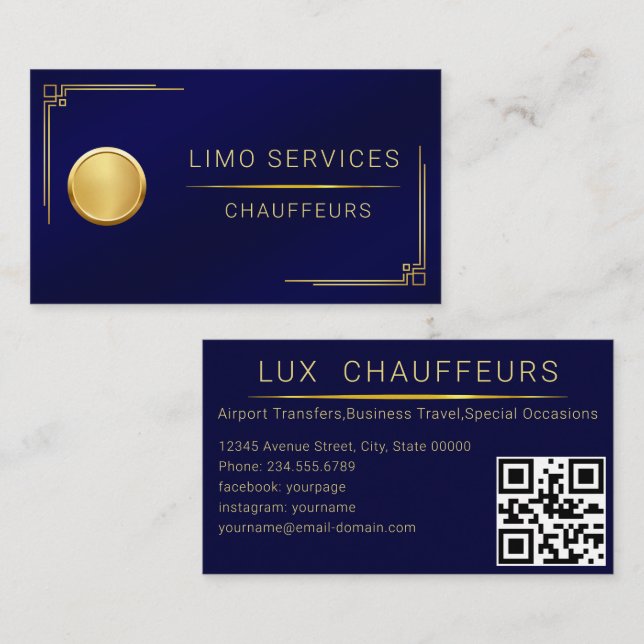 Carte de visite Chauffeur encadré Or Moderne (Devant / Derrière)