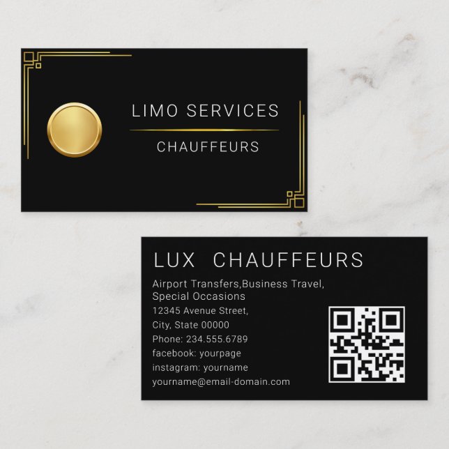 Carte De Visite Chauffeur Logo Conducteur Rayure Or Élégant  (Devant / Derrière)