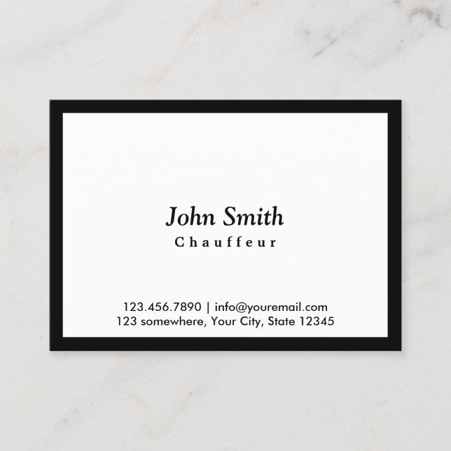 Carte De Visite Chauffeur minimaliste noir encadré élégant (Devant)