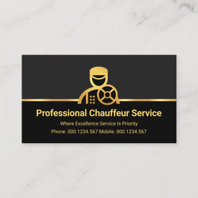Carte De Visite Chauffeur Or Sur Couches Noires Grises (Devant)