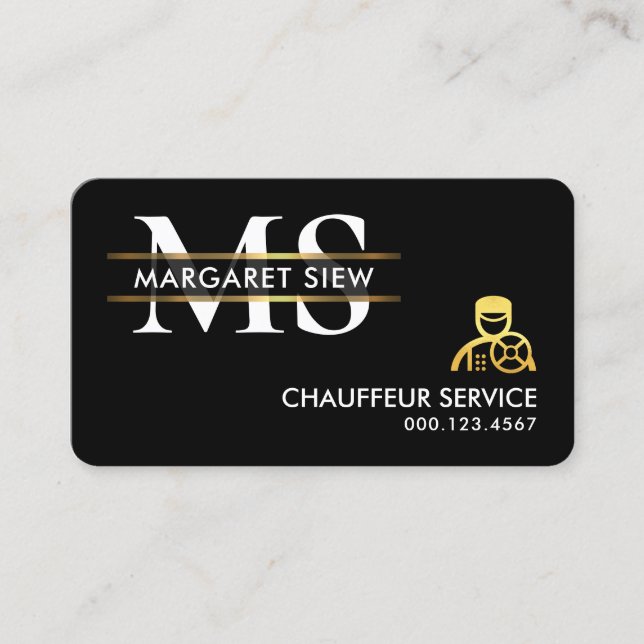Carte De Visite Chauffeur Plaque en Or Monogramme Élégant (Devant)