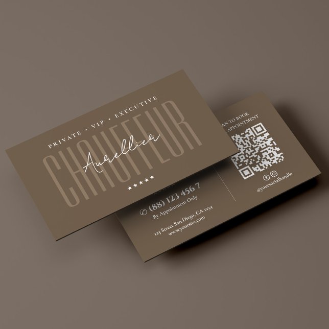 Carte De Visite Chauffeur privé VIP minimal Chauffeur Brun  (Minimal VIP Private Driver Chauffeur Brown Business Card
)