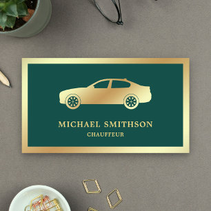 Carte De Visite Chauffeur professionnel de voiture dorée vert fonc