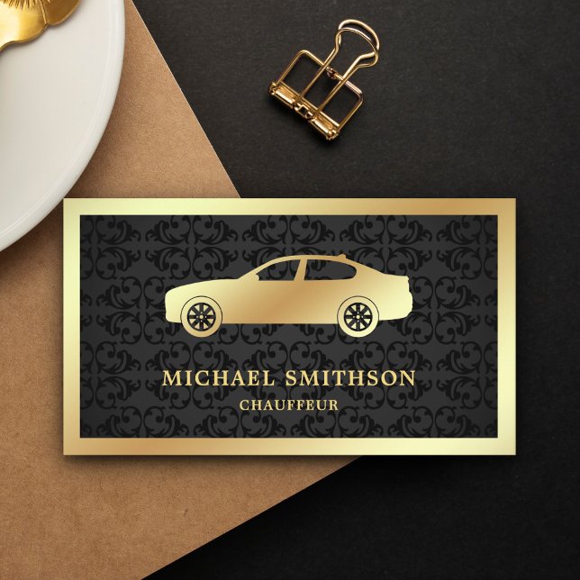 Carte De Visite Chauffeur professionnel de voiture en damas noir d (Créateur téléchargé)