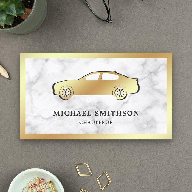 Carte De Visite Chauffeur Professionnel Voiture Or Marbre Blanc (Créateur téléchargé)