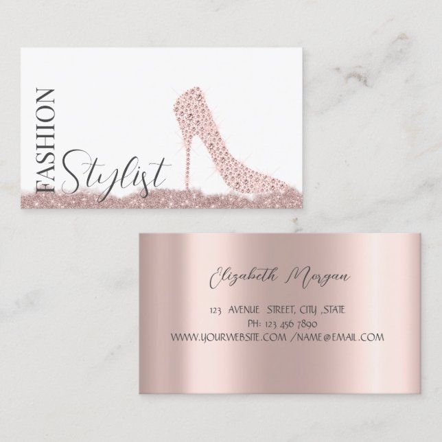 Carte De Visite Chaussures à talons hauts Chic Diamonds Rose Gold  (Devant / Derrière)