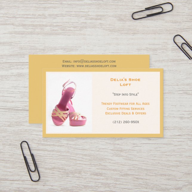Carte De Visite Chaussures de mode Jaune pour femmes rose talons h (Devant/Arrière en situation)