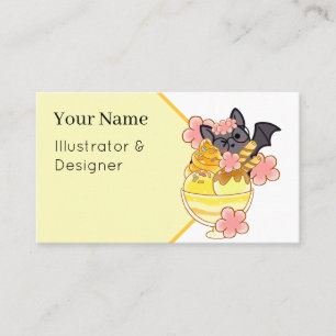 Carte De Visite Chauve-souris florale mignonne avec sundae de glac