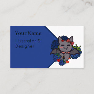 Carte De Visite Chauve-souris Kawaii Affamée aux Myrtilles - Fruit