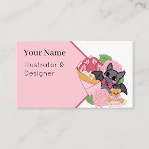 Carte De Visite Chauve-souris Kawaii, crêpe aux fraises et ours en