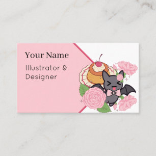 Carte De Visite Chauve-souris malicieuse et flan au caramel Kawaii