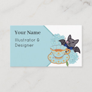 Carte De Visite Chauve-souris mignonne et hydrangea à l'heure du t