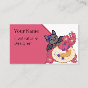 Carte De Visite Chauve-souris mignonne et tarte aux fruits pastel