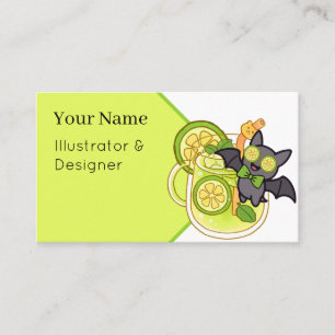 Carte De Visite Chauve-souris mignonne Kawaii avec cocktail de lim