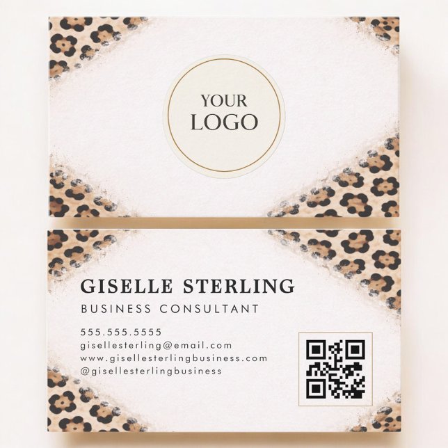 Carte De Visite Cheetah Leopard Print Logo QR Code Professional (Créateur téléchargé)